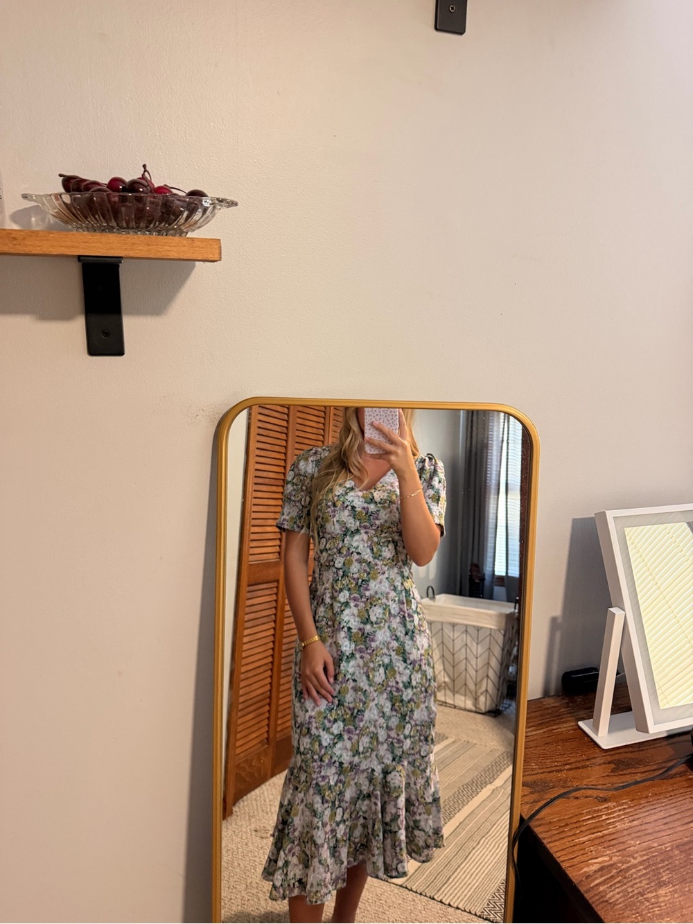 bohme Floral V-Neck Midi Dress with Ruffle Hem